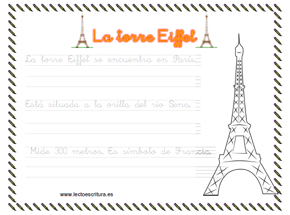 Ficha de caligrafía. La torre Eiffel.