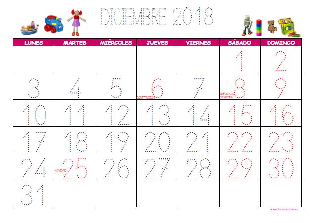 Calendario infantil diciembre 2018