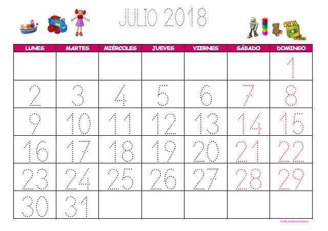 Calendario infantil julio 2018