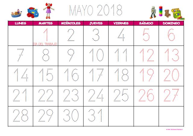 Calendario infantil mayo 2018